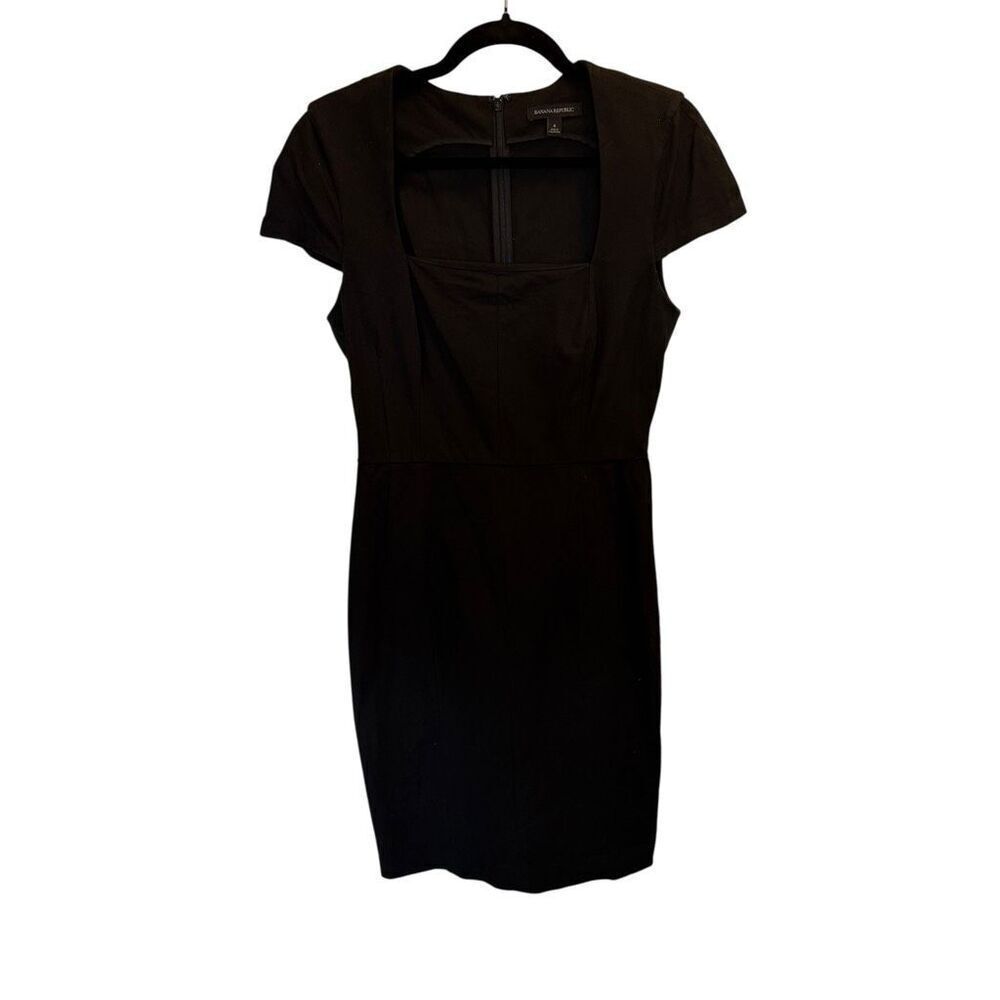 Banana Republic black square neck shift sheath dress size 8